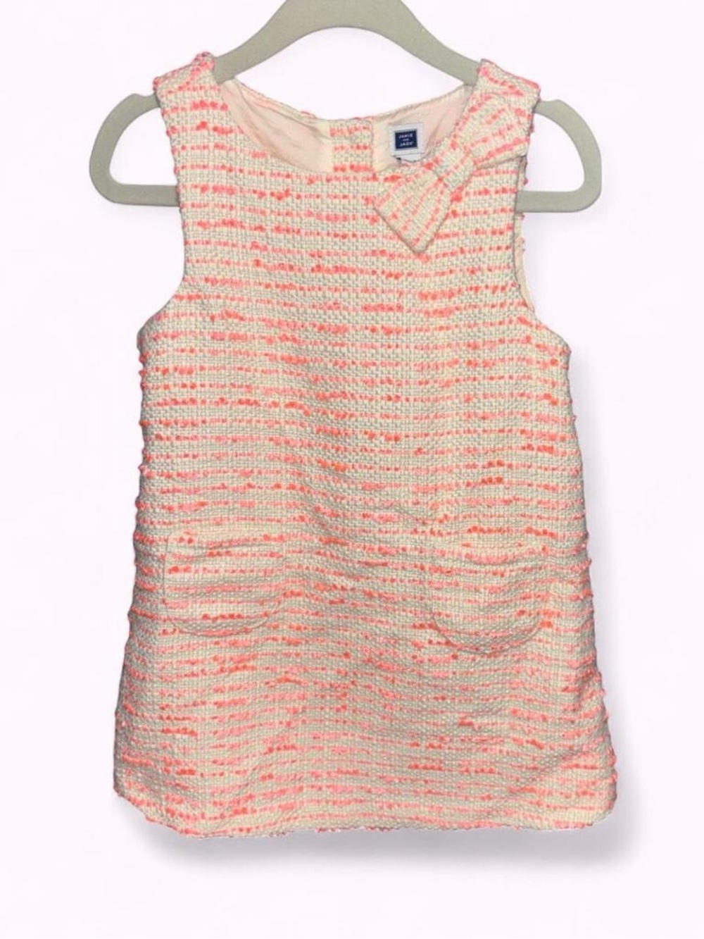 Janie and Jack Tweed Shift Dress - cream and neon orange